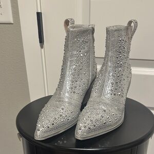 Sparkling Silver Ankle Booties